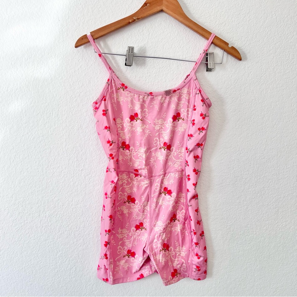 LoveShackFancy Pink Floral Atticus Active Romper Sz XS